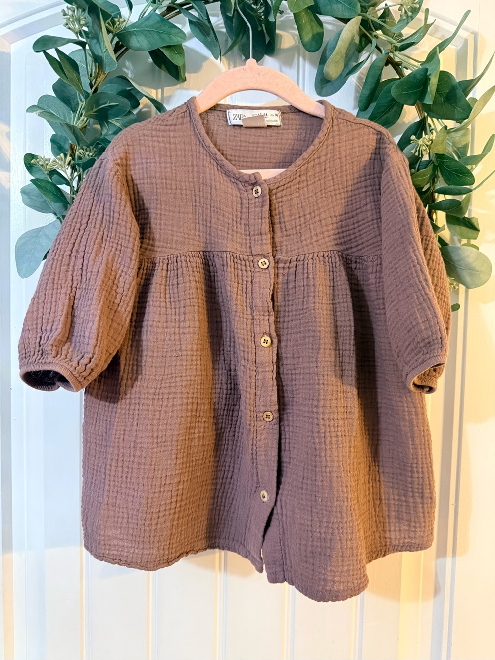 💫4/$25 • Zara Mauve Brown Gauze Muslin Button-Front Cotton Dress